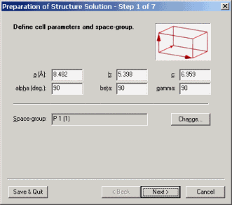 Step 1 of 7: Define cell parameters and space-group