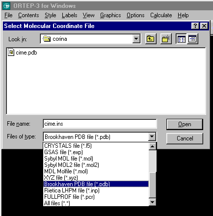 Import the PDB file into Ortep-3