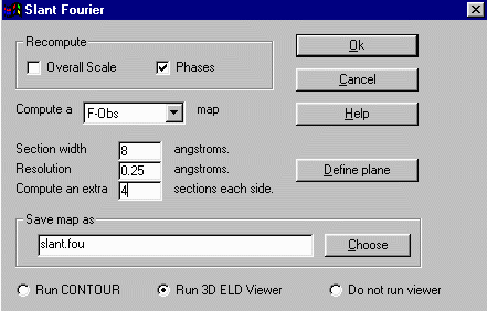 Options box for creating the Slant Plane Fourier Map