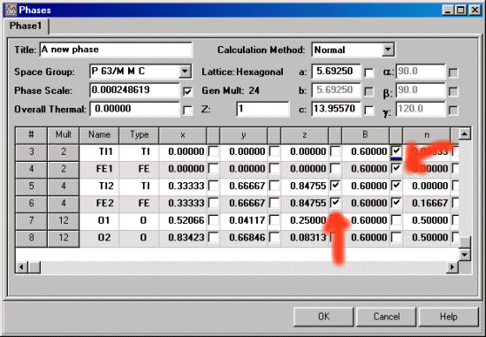 Parameters to refine are selected