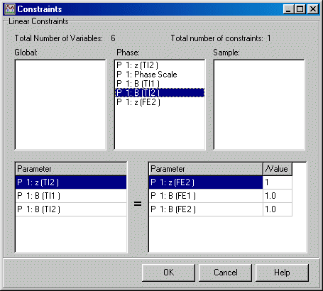 Model Constraints dialog box - setting constraints