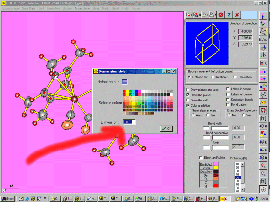 Selecting colour and radius of atom