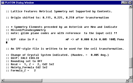 Addsym Output in the Dialog Window