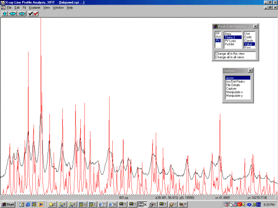 HKL2Powder output with powder cell constants and raw powder diffraction data of the bulk sample