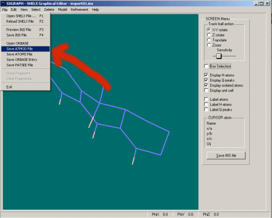 Saving the Fragment into Dirdif ATMOD format via WinGX's SXGRAPH