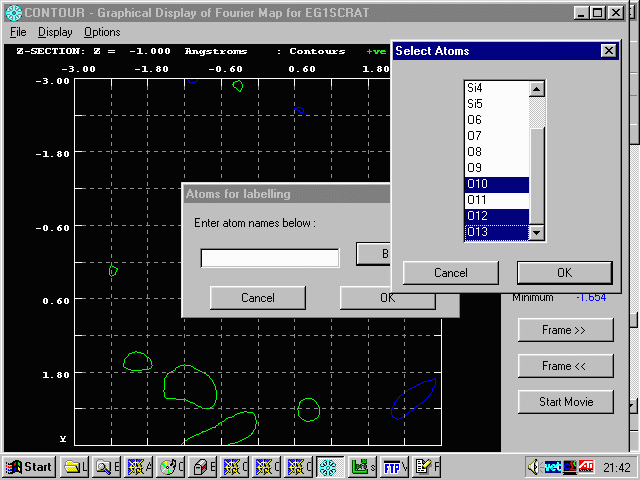 Viewing the Fourier Map, selecting
Atom labels