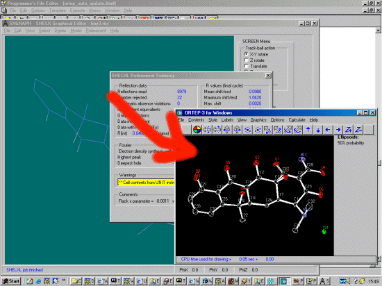 Shelx RES file auto-loaded into Ortep-3